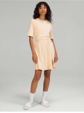 Lululemon Cotton Wrap-Front T-Shirt Dress Prosecco Yellow LW1DWHS Size 10